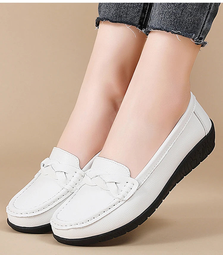 Shoes Women 2025 New Loafers Slip On Flats Leather Shoes Woman Comfortable Flat Shoes Women White Zapatos Mujer Women's Footwear