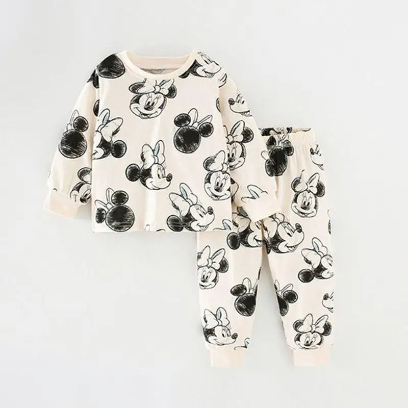 Disney Mickey Print Baby Boys Underwear Set Autumn Kids Home Clothes Suit Casual Cartoon Long Sleeve Tops + Pants Children's Pjs
