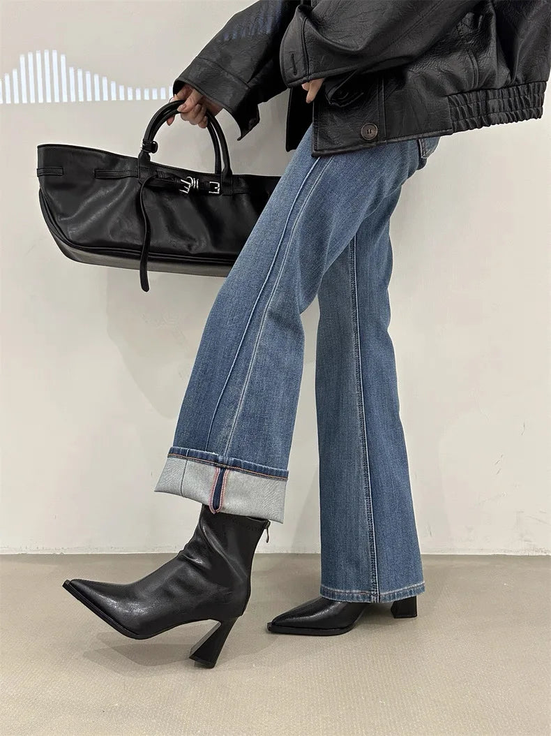 2025 Women Fashion Chelsea Ankle Boots Basic High Heels Boots Pointed Toe Shoes Women Band Non-slip Comfortable Boots 9989