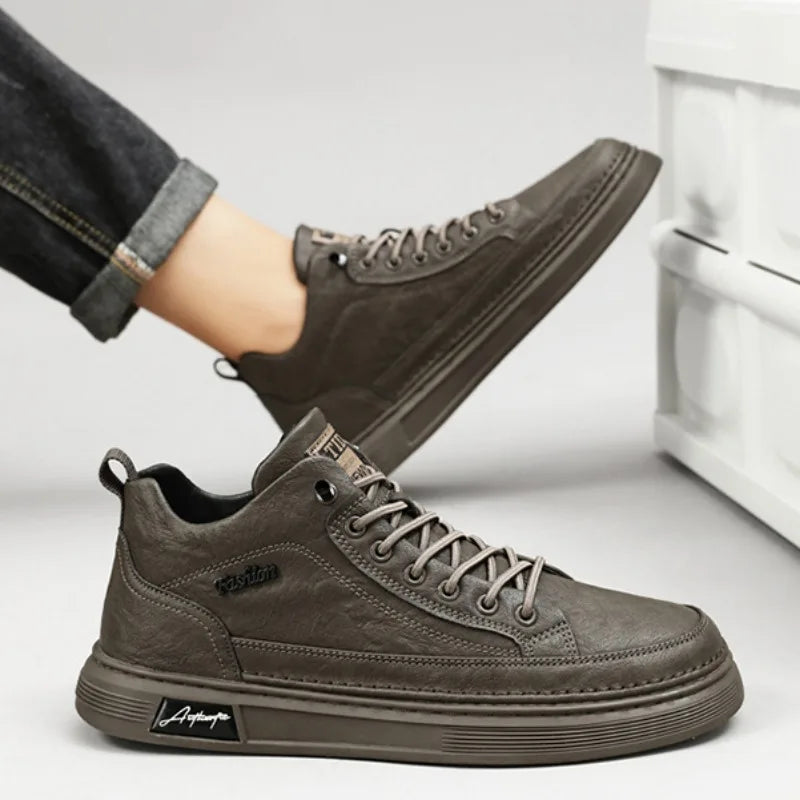 Classic Men Leather Casual Shoes Spring New High Top Platform Shoes Loafers Luxury British Business Style Walking Shoe Masculino