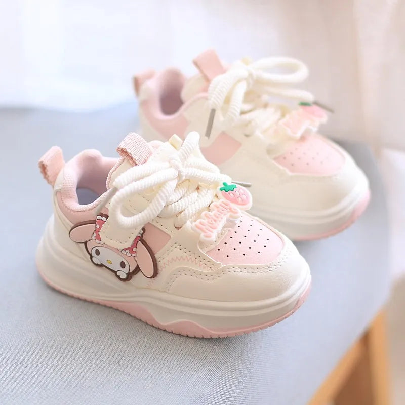 Kids'Casual Shoes Cartoon Kuromi PU Leather Spring Summer Shoes For Girls Anti-slip Velcro Pink Pruple Shoes Size 21-30