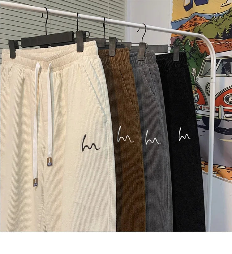 Corduroy Pants for Couples Autumn Winter Loose Fit High Waist Casual Loose Trousers Sports Pants Men Women Trendy Embroidery