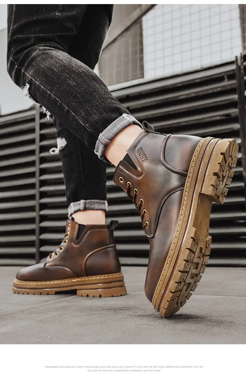 Boots Men All Season Outdoor Work Shoes Anti Slip and Comfortable Black Ankle  Boots Fashionable British Casual Denim Boots 2025