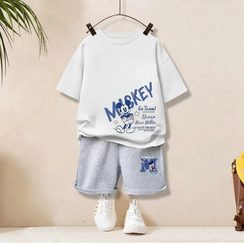 Summer Baby Girl Boy Clothes Set Children Disney Mickey Printing T-shirt and Short Two Pieces Suit Kid Shorts Sleeve Tracksuit