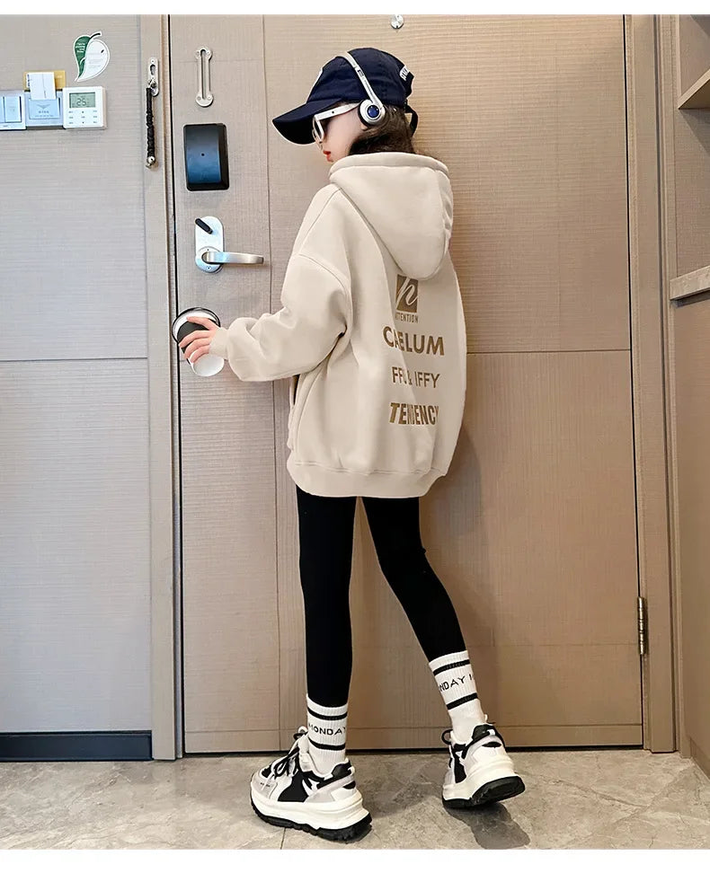 2026 girls clothes spring winter sweatshirt bear t-shirt hooded + stretch pants leggings teens children set 8 9 10 11 12 year