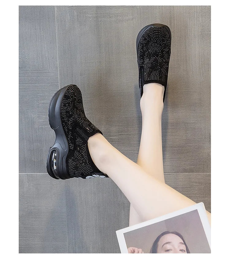 2023Women's Shoes  Autumn New Casual Small White Shoes Rhinestone Platform Sports Air Cushion Shoes Plus Size Zapatos De Mujer