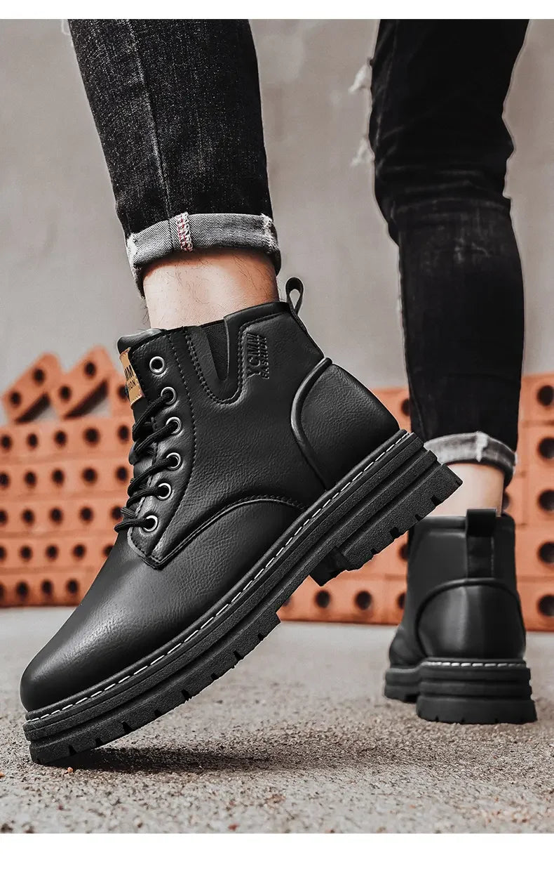 Boots Men All Season Outdoor Work Shoes Anti Slip and Comfortable Black Ankle  Boots Fashionable British Casual Denim Boots 2025