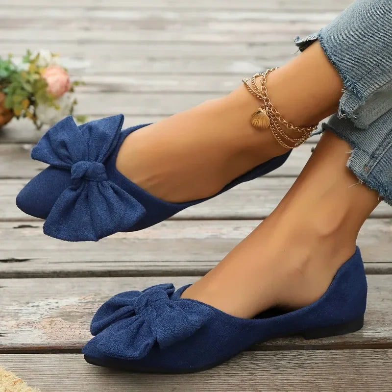 Women's Shoes 2025 Spring Pointed Women's Flats Fashion Bow Loafers Slip on Walking Flat Shoes Ladies Shallow Comfort Sneakers