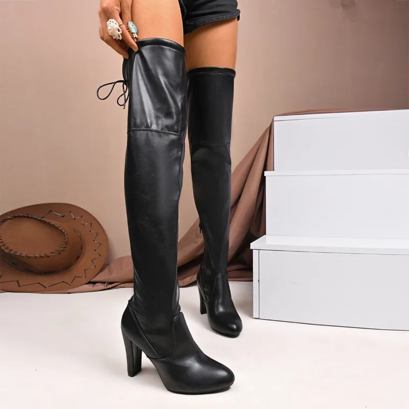 Over The Knee Boots Autumn and Winter New Pointed Toe Thin Lightweight Explosive Soft Sole Side Zipper Thigh Boots