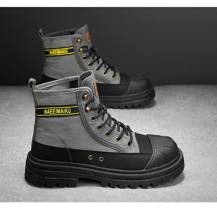 Boots Men's Shoes  Autumn and Winter Breathable High-top Boots Heightened Thick-soled All Match Canvas Casual Shoes Mens Boots