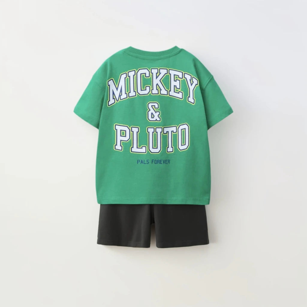 Mickey 2piece Set For Children's Clothes 2026 New Summer Clothing Disney Cartoon T-shirt + Shorts Kids Casual Suit Tracksuits