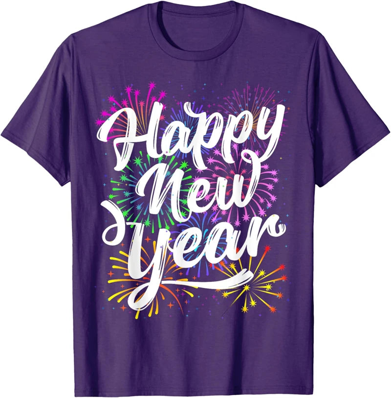 2025 Happy New Year T Shirt Fashion Simple Alphabets Short Sleeve Men Women 3D Printed T-shirt Casual Crew Neck Oversized Tees