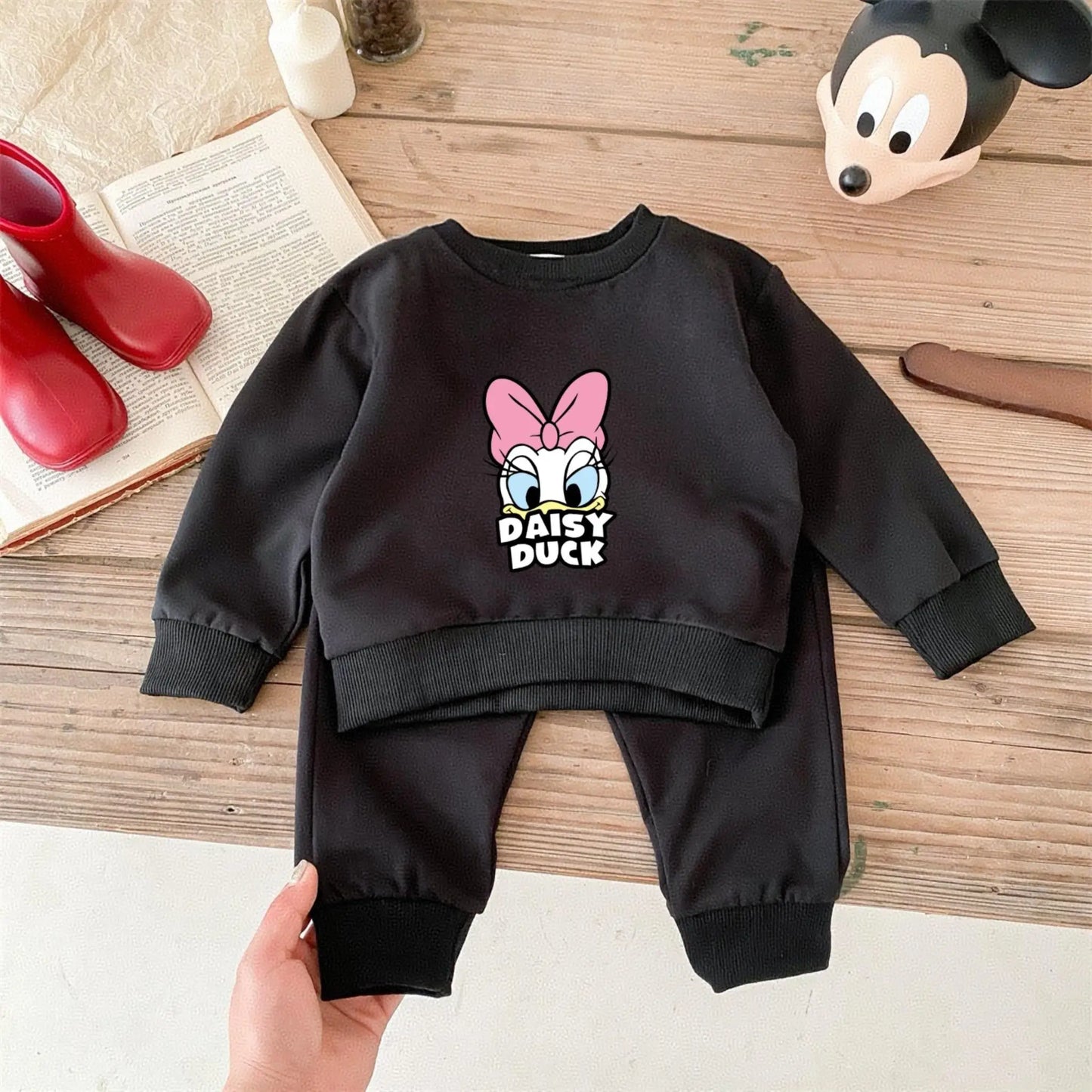 Simple Fashion Children Sweatshirt Suit Spring Autumn Kids Clothing Daisy Duck Pattern Girl's Long Sleeve Tracksuit Hoodie Pants