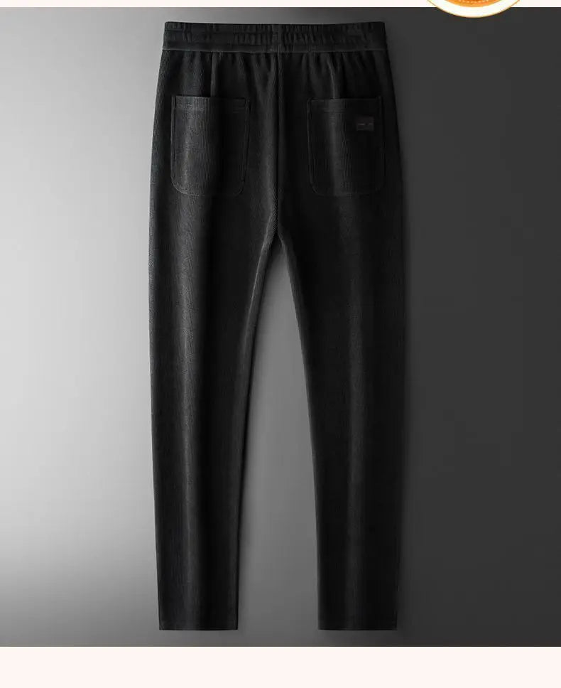 Men's Loose Straight Leg Fleece Lined Thickened Warm Casual Pants Autumn Winter Dad Pants Comfortable Polyester Fiber