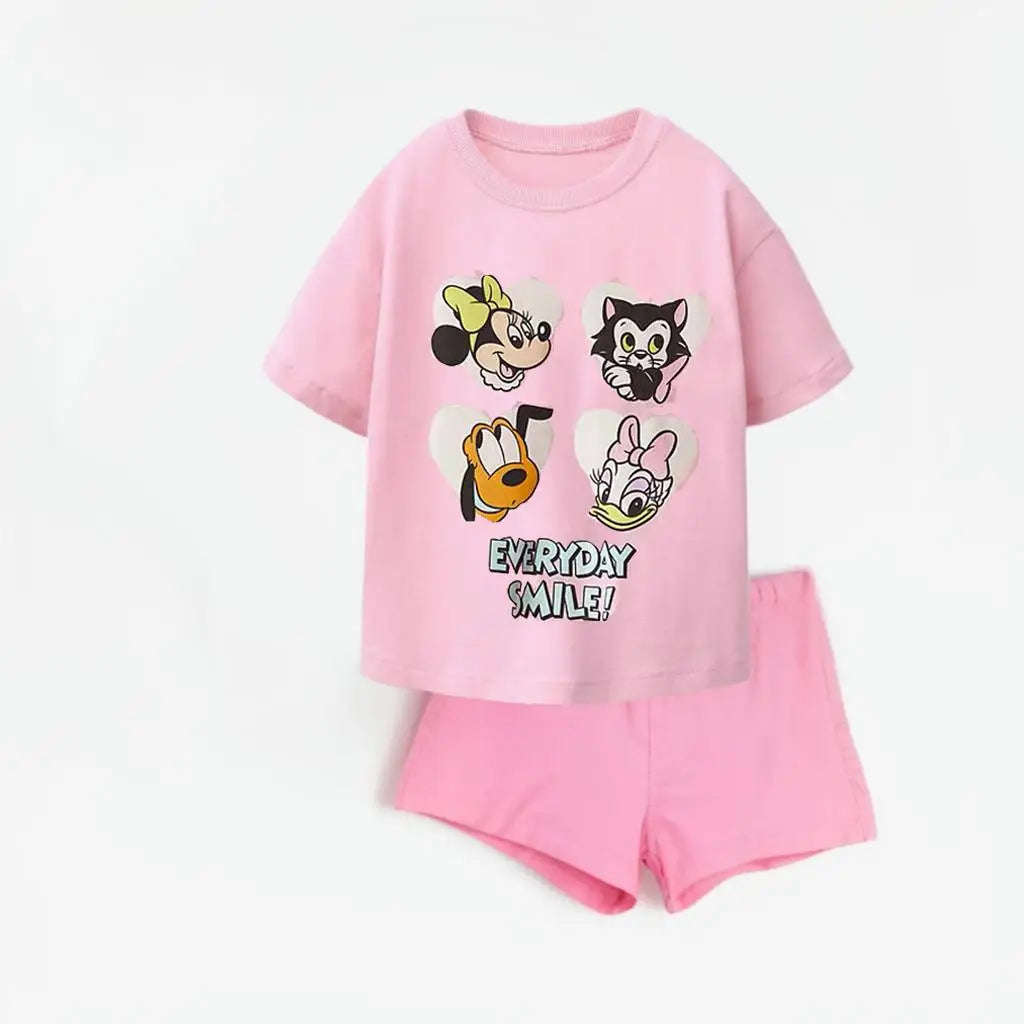 Cartoon Cute Baby Girl Short Sleeve Suit T-shirt + Shorts 2025 New Summer Clothing Fashion Trendy Children Tshirts Tracksuits