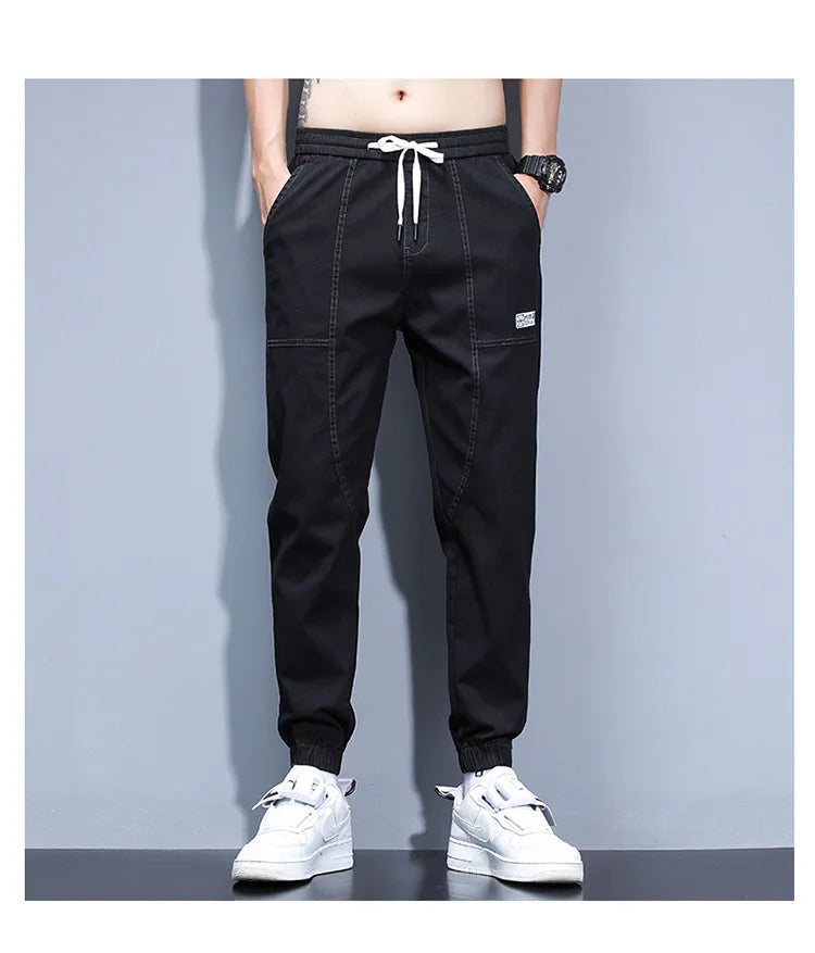 Jeans Open Pants Men's Fall/Winter Fleece-Lined Thick Loose Ankle Banded Working Pants Harem Casual Pants