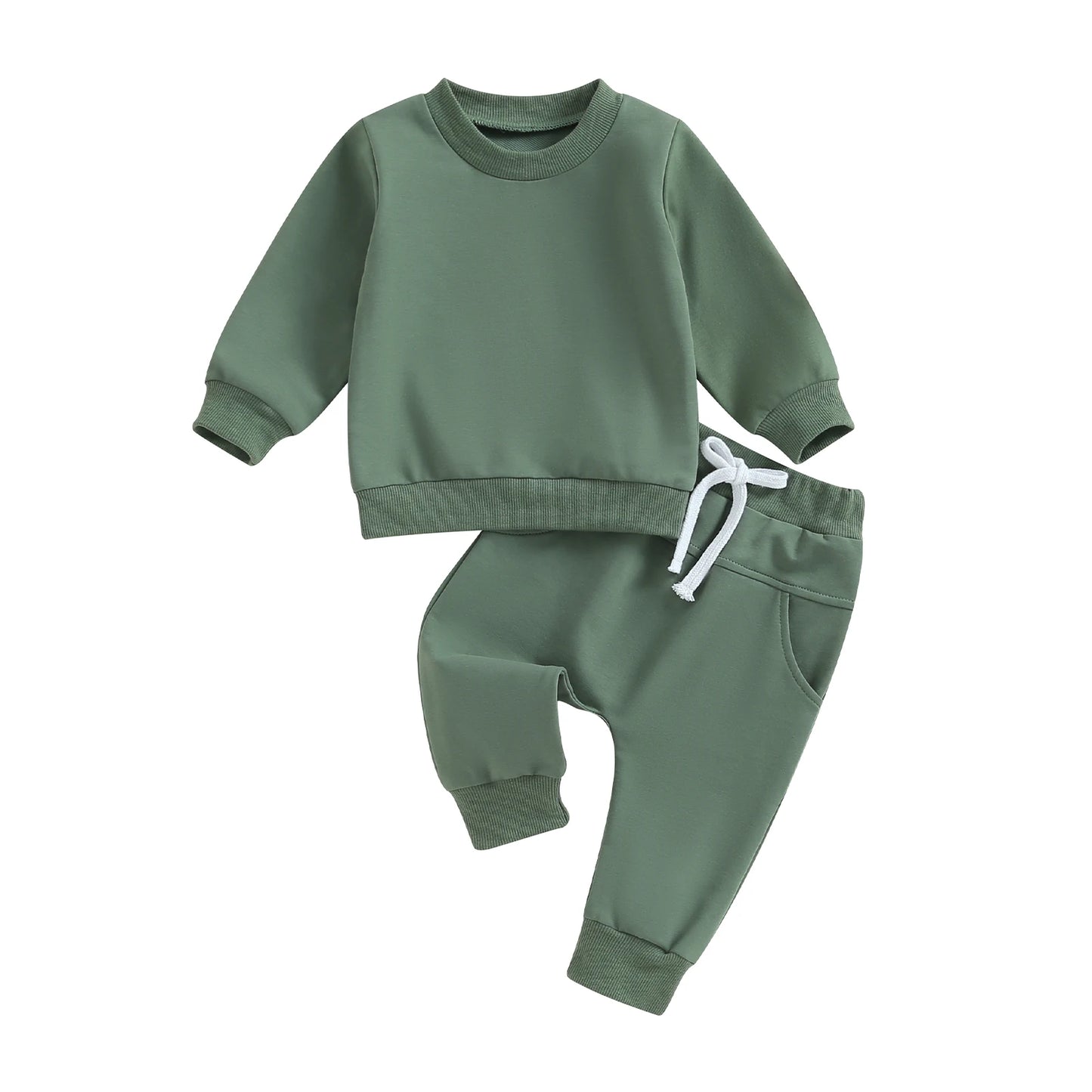 Pudcoco Baby Boy 2 Piece Cute Outfit Solid Color Long Sleeve Sweatshirt and Elastic Pants Set Newborn Infant Fall Clothes 0-3T