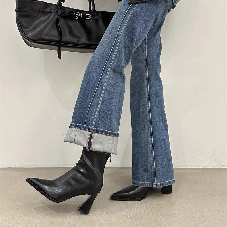 2025 Women Fashion Chelsea Ankle Boots Basic High Heels Boots Pointed Toe Shoes Women Band Non-slip Comfortable Boots 9989