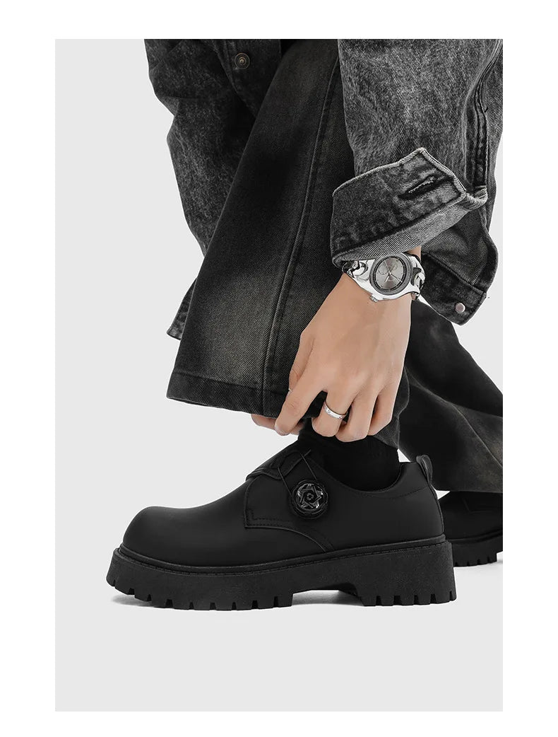 2025 Mens British Retro Wide Round-Toe Derby Shoes Chunky Platform Casual Leather Boots Trendy Streetwear Footwear for Wide Feet