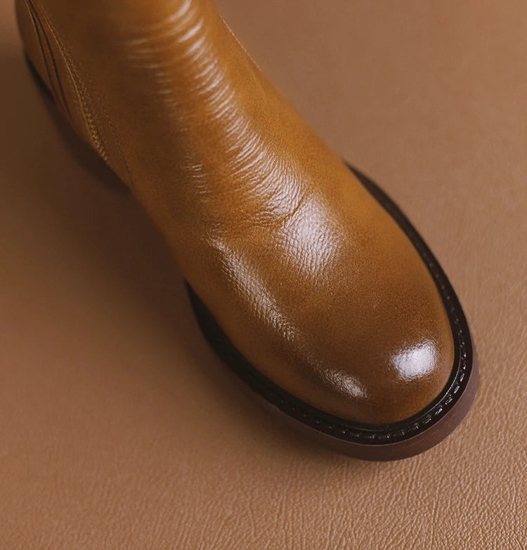 Women's Boots 2025 Spring and Autumn New Chelsea Boots Thick Heel Brown Short Leather Shoes for Women High Heels platform shoes