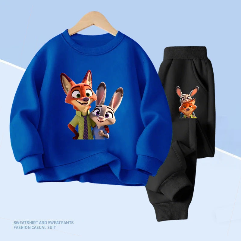 Disney Zootopia Spring Children Clothes Sets Cartoon Boys Pullover Tops and With Pocket Long Pants 2pcs Kids Thin Clothes Set