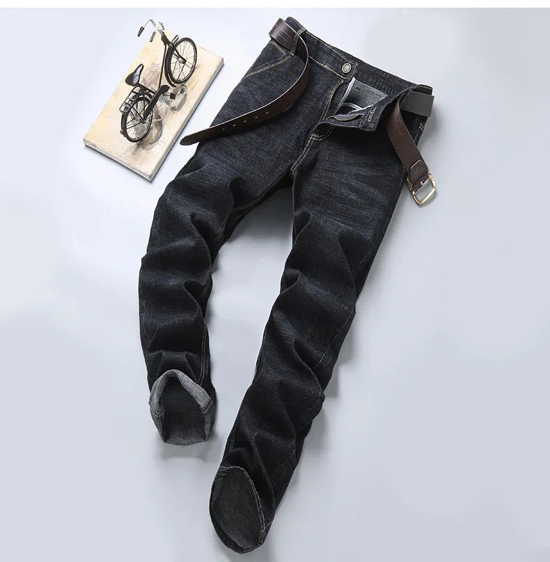 2023 NEW Men's Fashion Business Jeans Classic Style Casual Stretch Slim Jean Pants Male Brand Denim Trousers Black Blue