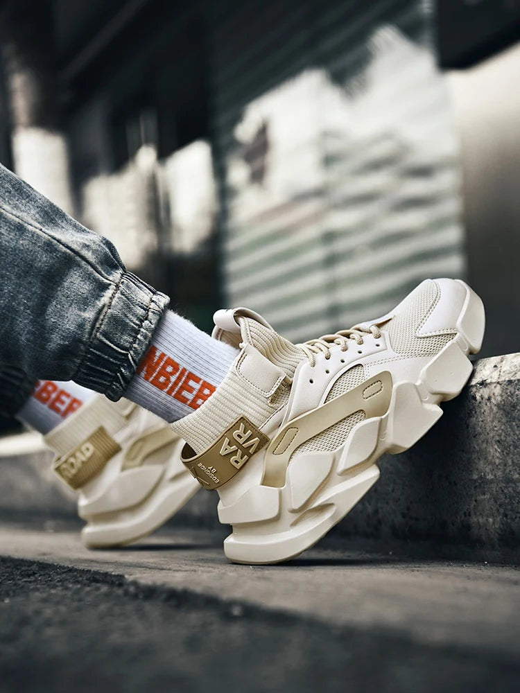 Shoes for Men New High-top Beige Men Sneakers Chunky Men Shoes Heighten Fashion Casual Plus Size Damping Tennis Shoes Zapatillas