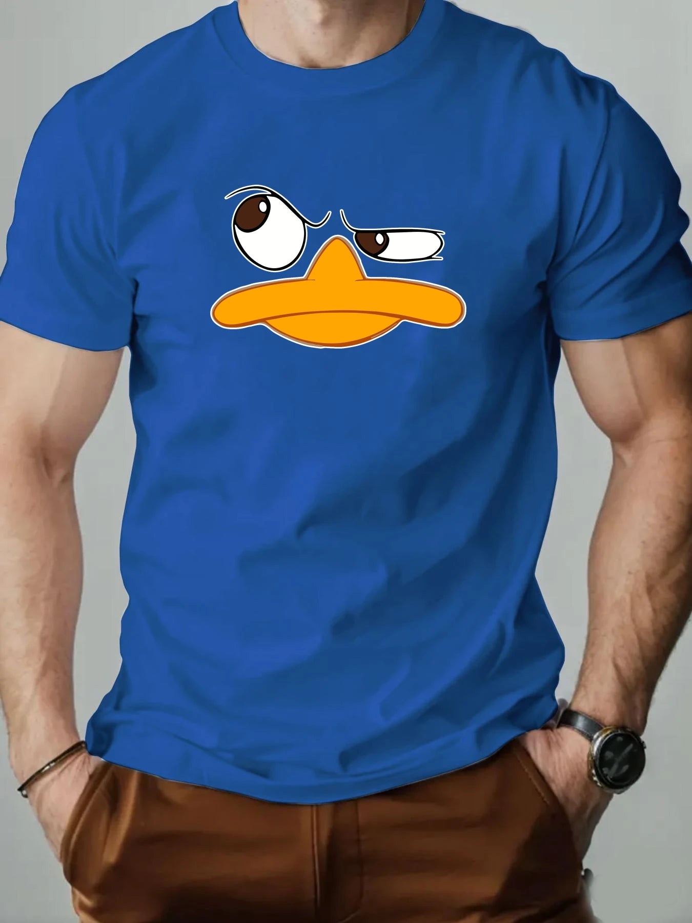 Men's T-Shirt Funny Duck Cartoon Pattern Print Summer Round Neck Breathable Casual Short Sleeve Fashion T Shirt