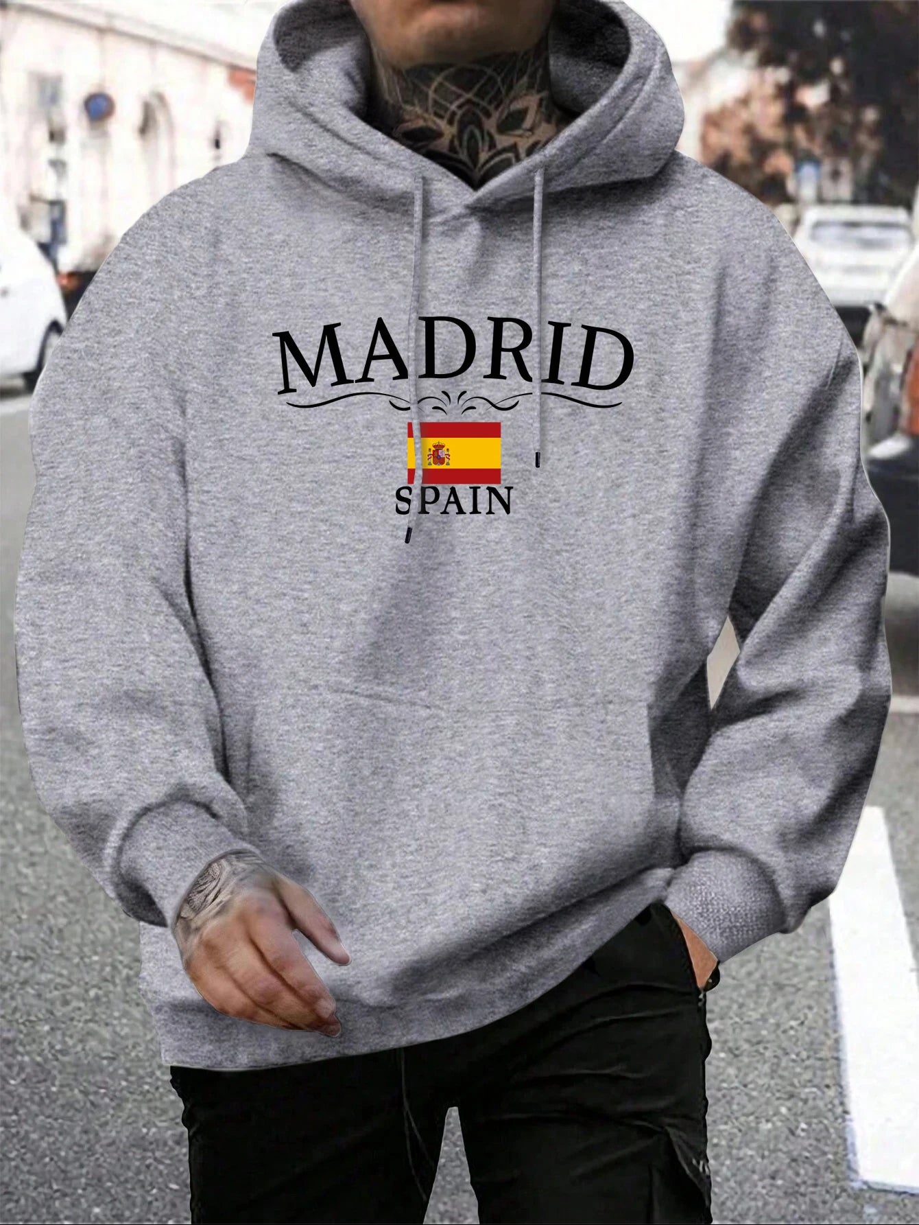 Hoody Men Trendy Madrid Spain Flag Printed Pocket Hoodie All-Match Fleece Comfortable Clothes Autumn Fashions Streetwear