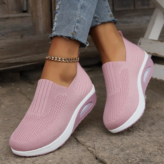 2025 Women's Shoes Slip on Sneakers Platform Solid Color Casual Shoes New Knit Ladies Vulcanized Shoe Wedges Women Walking Shoes