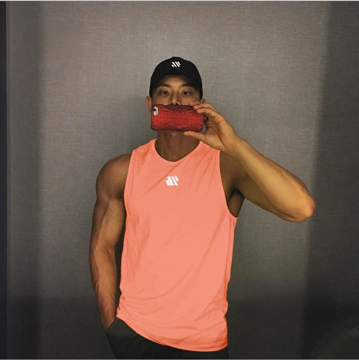 Mens Workout Tank Tops Mash Fabric Quick Dry Muscle Sleeveless Shirts Cut Off Slim Fit  Bodybuilding Gym Tees Singlet