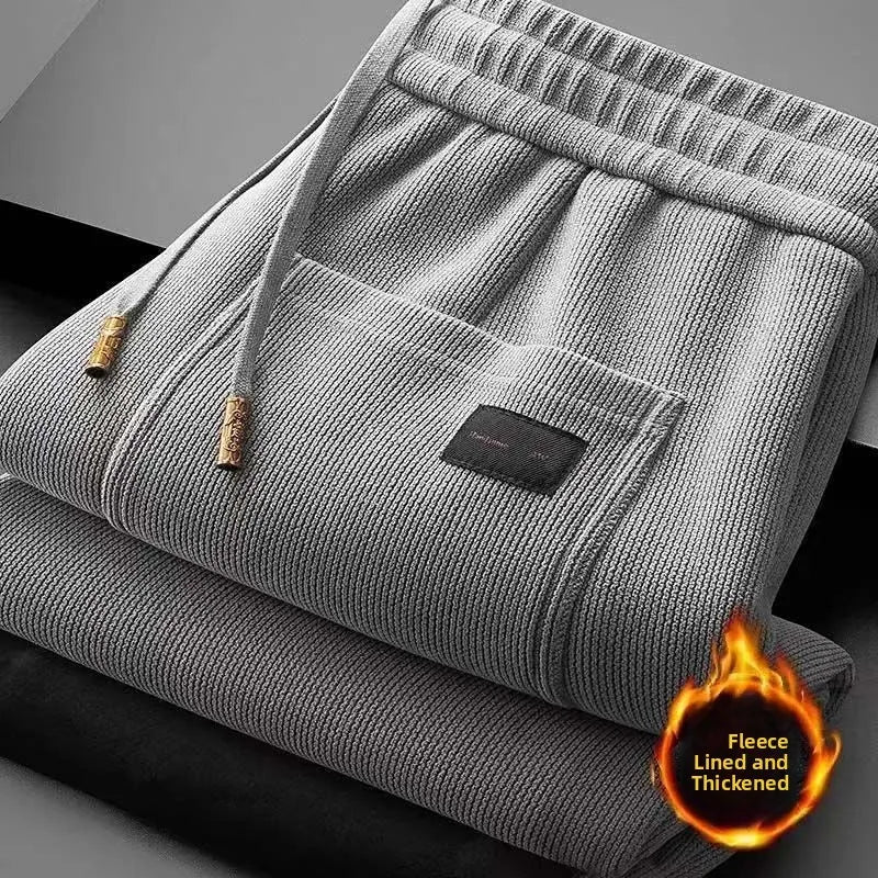 Men's Loose Straight Leg Fleece Lined Thickened Warm Casual Pants Autumn Winter Dad Pants Comfortable Polyester Fiber