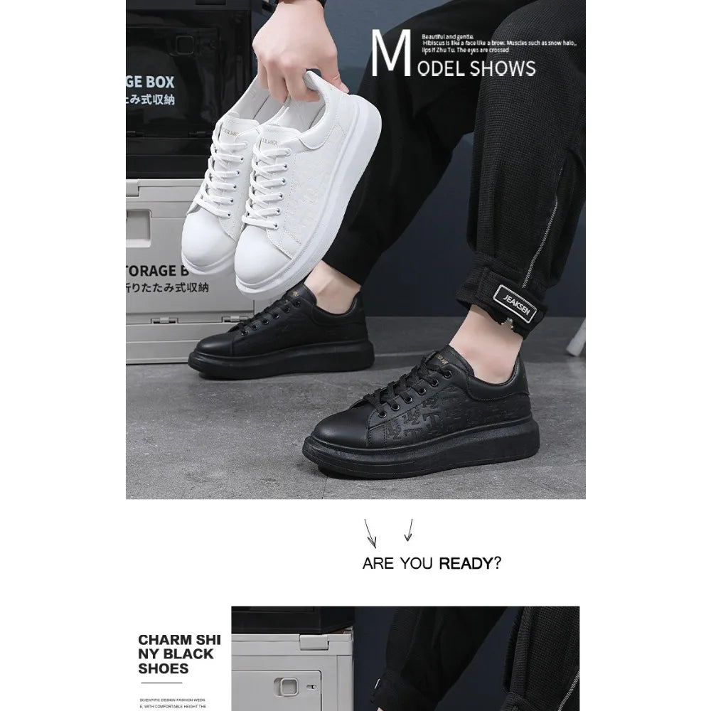 Classic white shoes for men 2025 hot style versatile platform thick sole heightening men's shoes casual sneakers black
