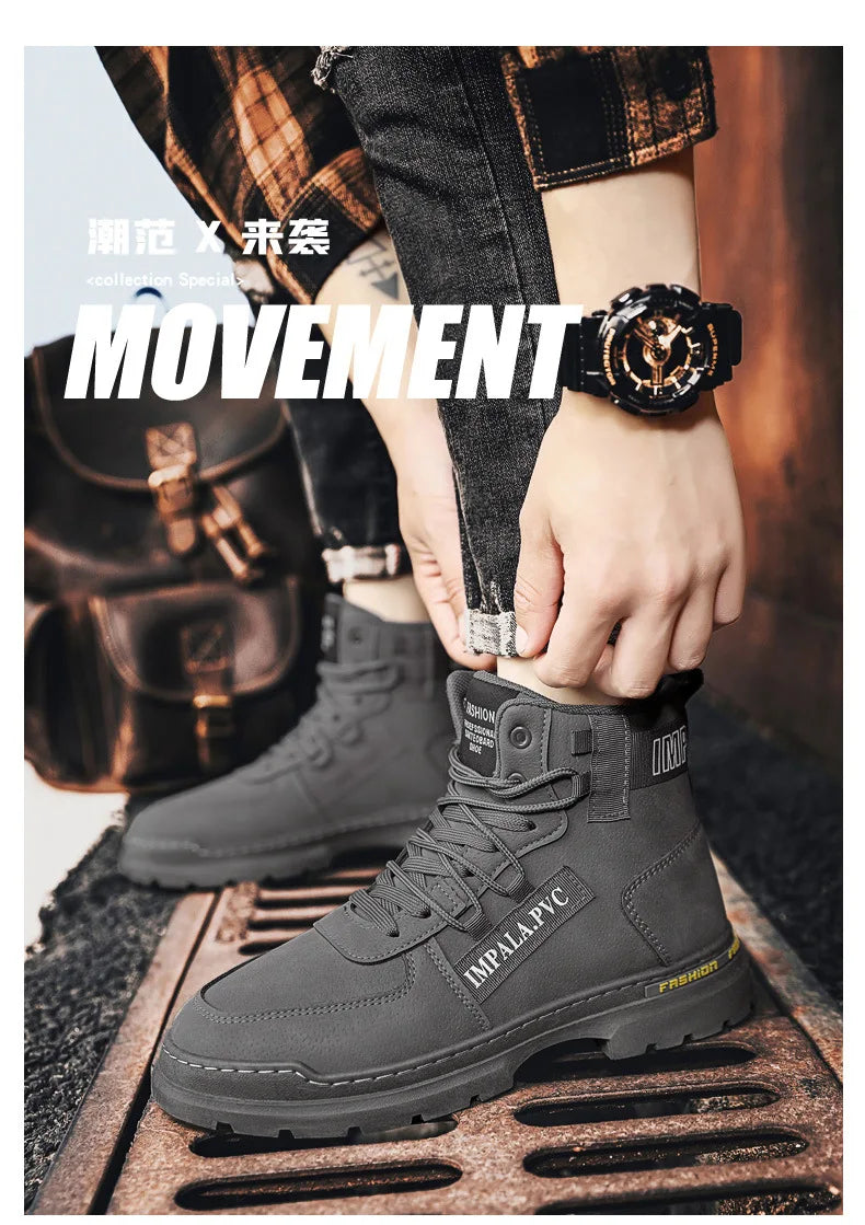 2025 Winter Mens Shoes New in Casual Male Boots Platform Tactical Ankle High Top Outdoor Walking Loafers Leather Army Sneakers