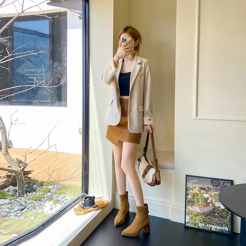 Fashion Pointed Toe Suede Single Boots 2025 New Temperament Block Heel Fashion Boots Booties Women