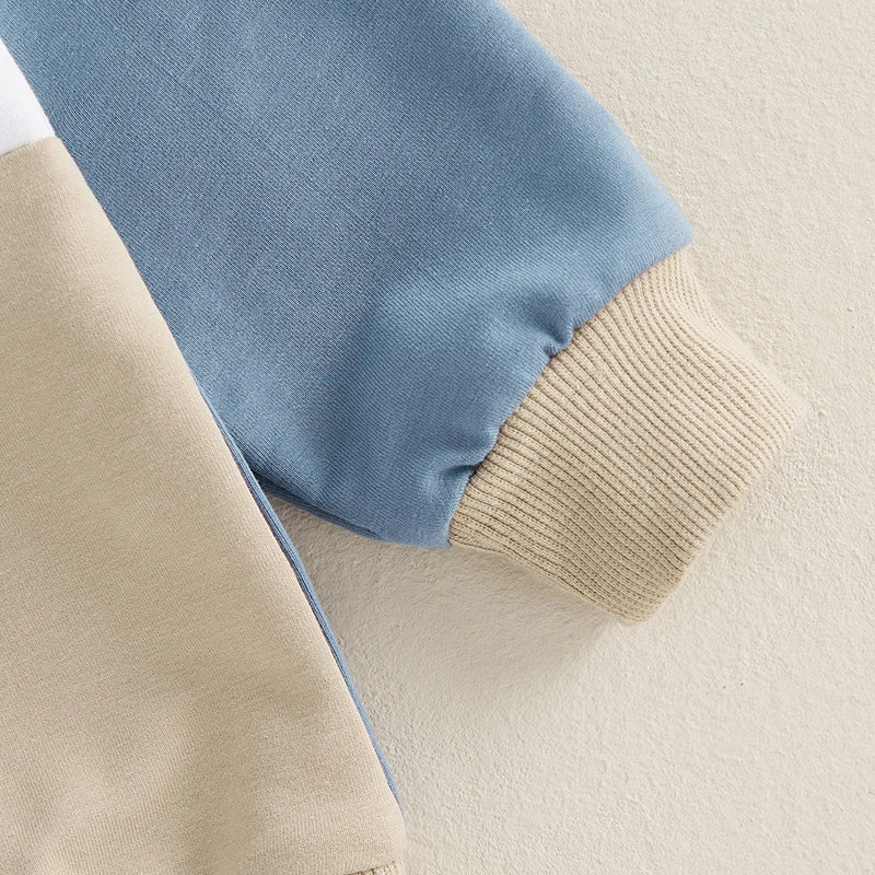 Infant Baby Boy Sweatshirt Pants Set 2pcs Clothing Suit Casual Toddler Long Sleeve Contrast Color Ribbed Cotton Outerwear