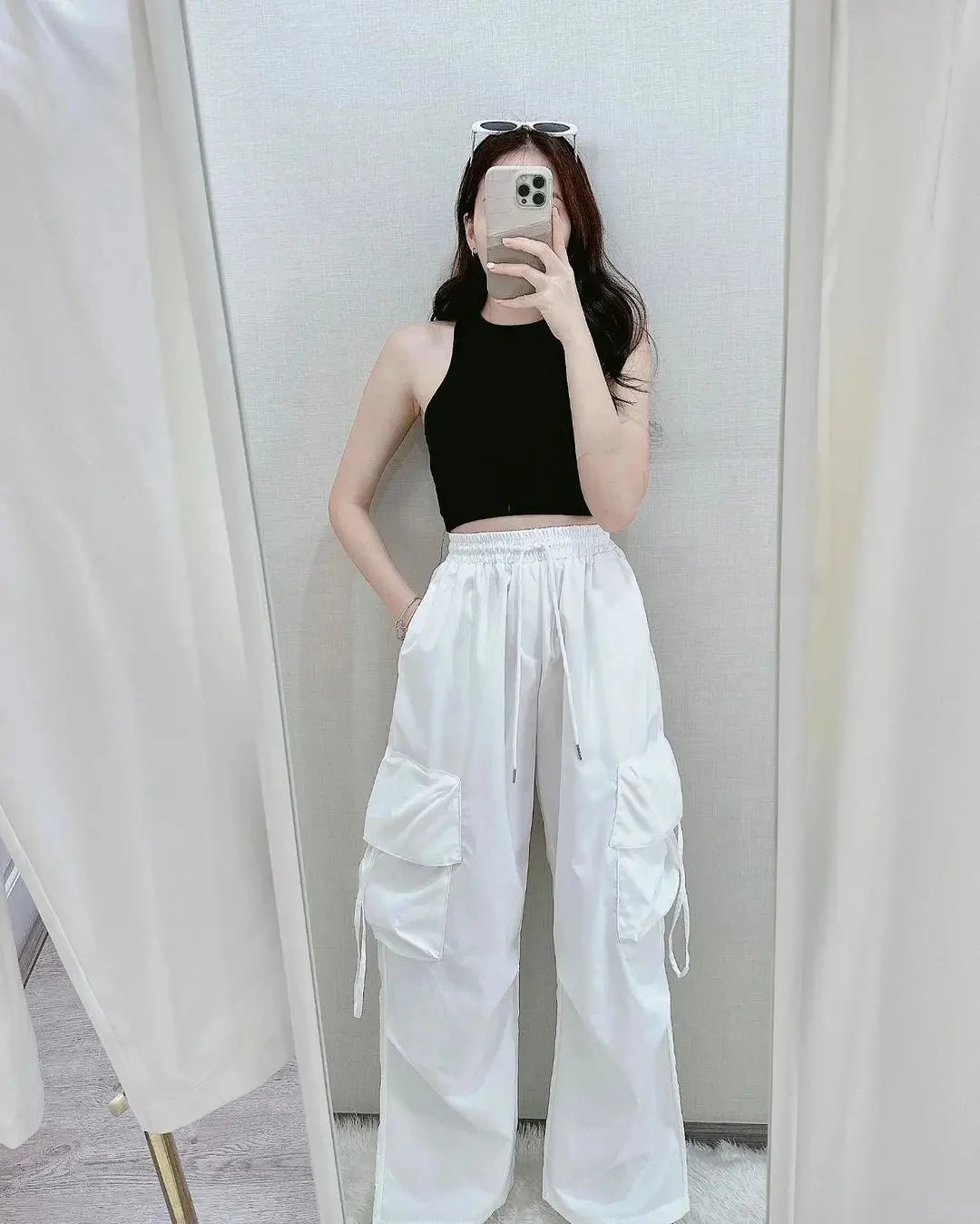 Korean Style Casual Workwear Pants Women's Loose Wide Leg Trousers Straight Cut Drapey Cuffed Long Trousers Fashionable Versatil