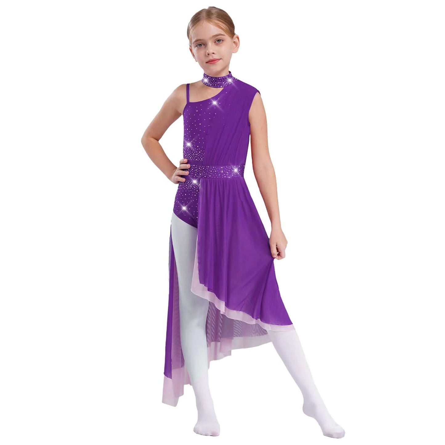 Kids Dance Dress for Girls Modern Contemporary Ballet Skirted Leotard Dress Lyrical Dance Costume Stage Ballerina Dancewear