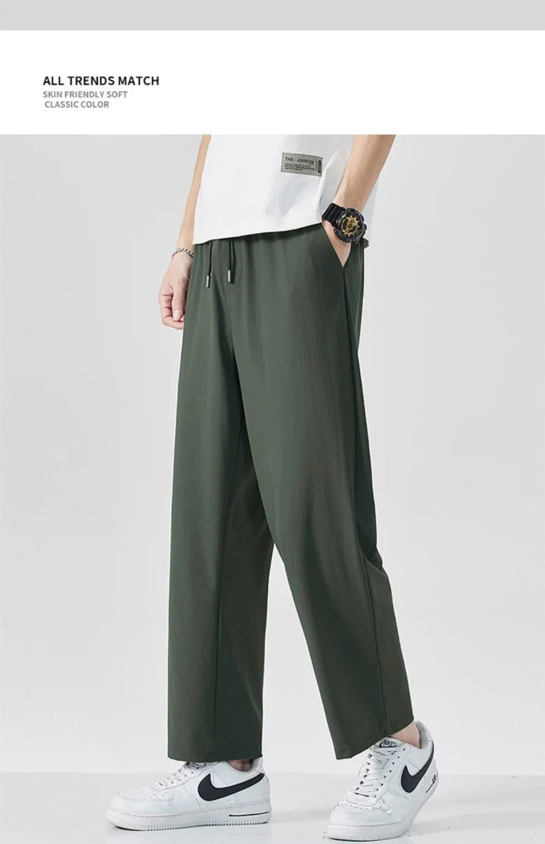 Ice Silk Men's Summer Thin Qui Dry Sports Loose Fit Breathable Long Pants Casual Trousers Youth Active Sle Basic Color