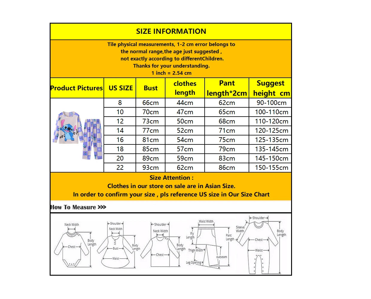 2pcs/set New Stitch Children Cartoon Pyjamas for Boys and Girls pajamas Sets Kid Home Wear Travel Casual Sleepwear Suit nightgow