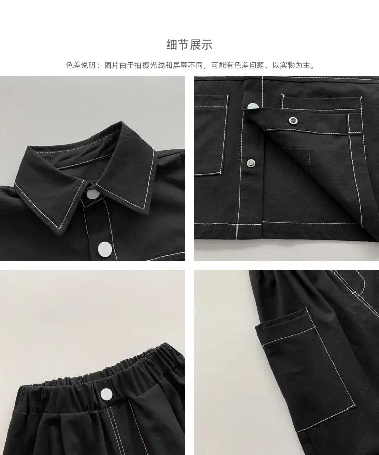 2-9 Y Summer Korean Toddler Boys Baby Handsome Clothes Outfits Kids Boy Cotton Shirt + Shorts 2pcs Sets Fashion Birthday Outfit