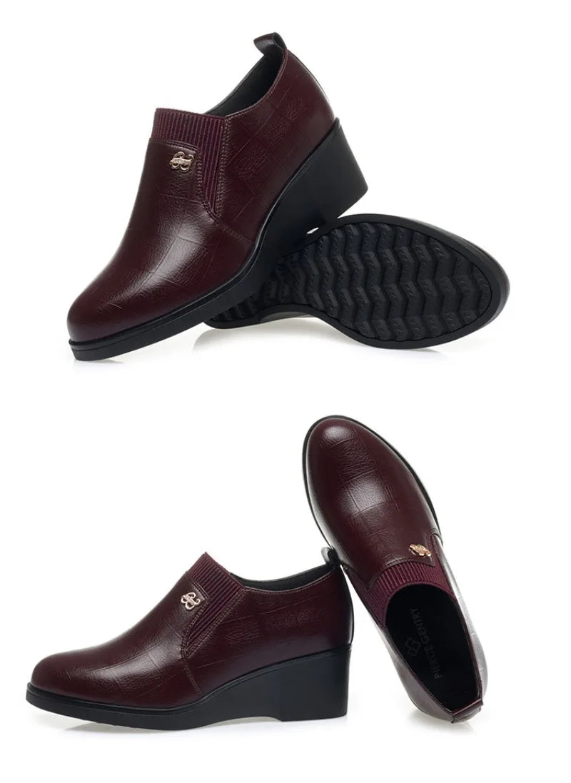 2025 New Women's Shoes Fashion Platform Wedge Shoes Soft Leather Shoes for Women Slip-On Loafers Office Work Shoe Zapatos Mujer