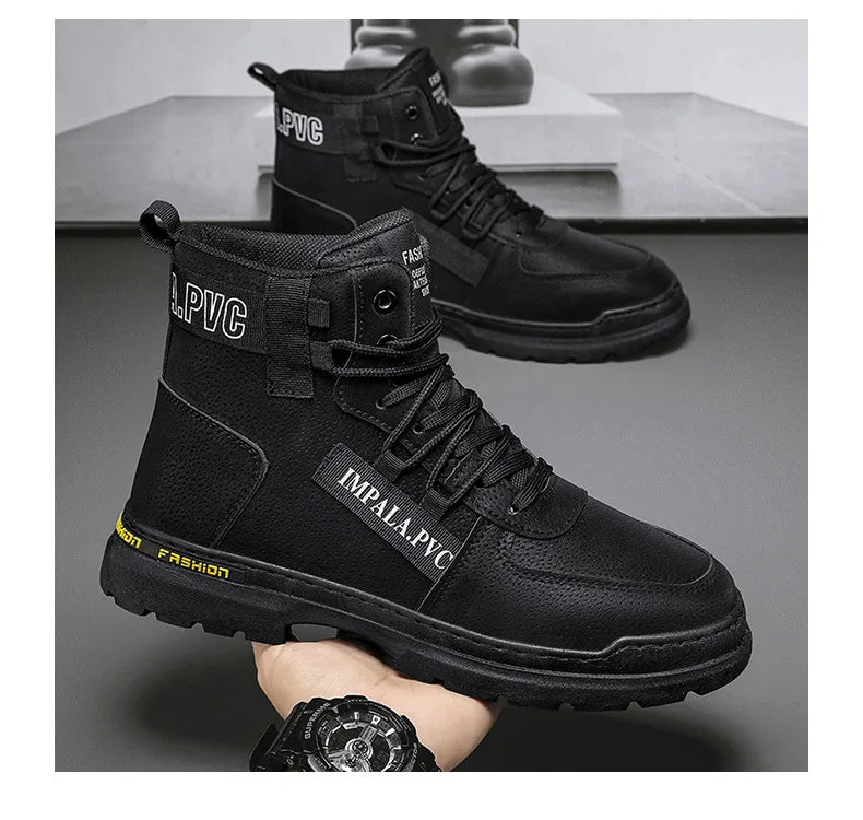 2025 Winter Mens Shoes New in Casual Male Boots Platform Tactical Ankle High Top Outdoor Walking Loafers Leather Army Sneakers