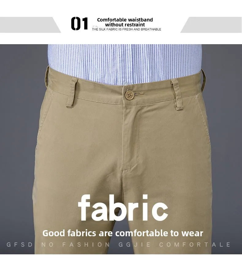 Men's Business Spring and Autumn Men's Casual Pants High-end Cotton Straight Stretch New Long Pants Slim Fleece PantsPlush