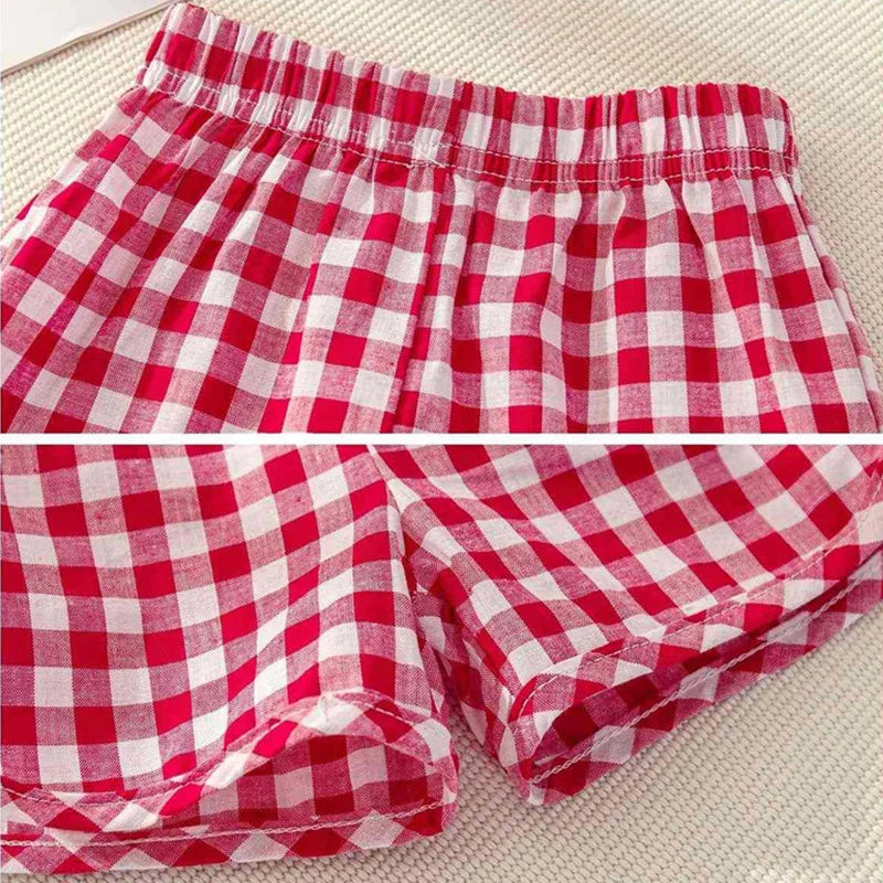 Baby Girls Set Summer Children Clothing Sets Plaid Shorts Short Sleeve T-Shirt Baby Girl Clothes Sweet Cute Outfits for 2-4Years