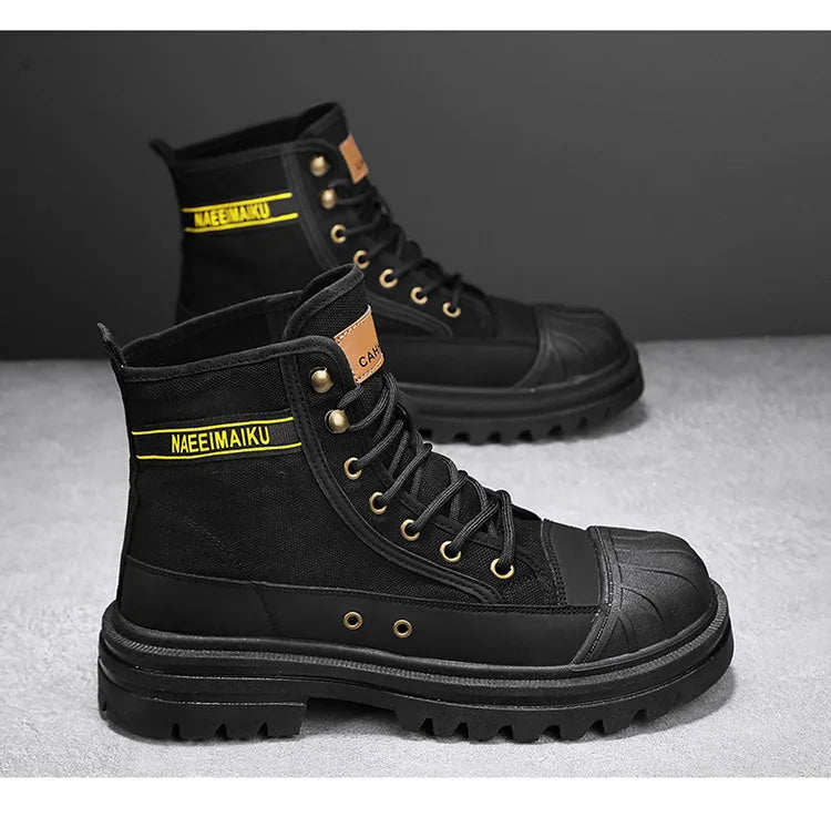 Boots Men's Shoes  Autumn and Winter Breathable High-top Boots Heightened Thick-soled All Match Canvas Casual Shoes Mens Boots