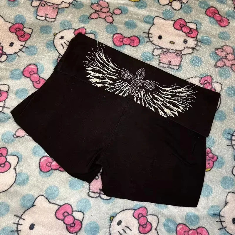 Y2K Casual low-rise Summer shorts for women Sporty style shorts Embroidered monogram print tight hot pants Kawaii Streetwear emo