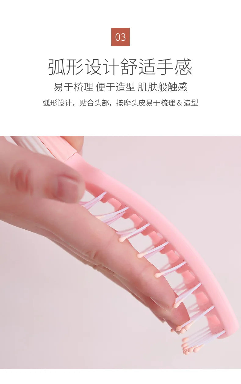 Cute Japanese Korean Massage Anti-screw Plastic Hair Brush White Curly Hair Hollow Activity Gym Untangling Hairdressing Comb