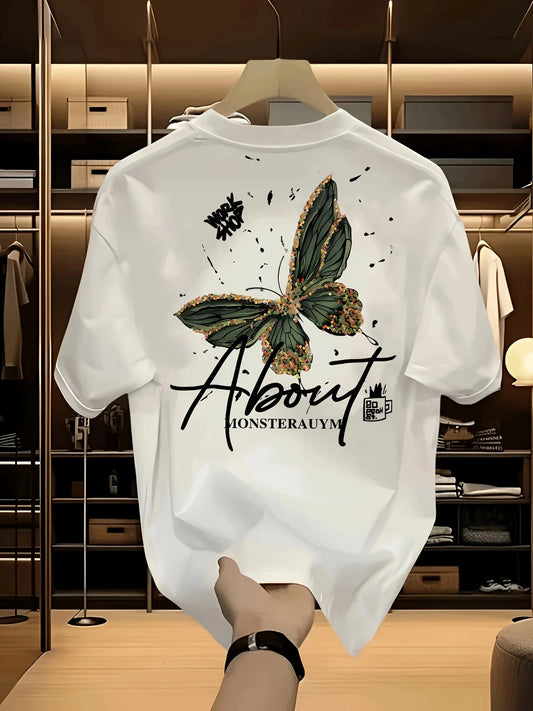 Men's Heavyweight 100% Cotton T-Shirt - Black with Green Graphic Print - Soft, Breathable Fabric for a Simple, Casual Summer Tee