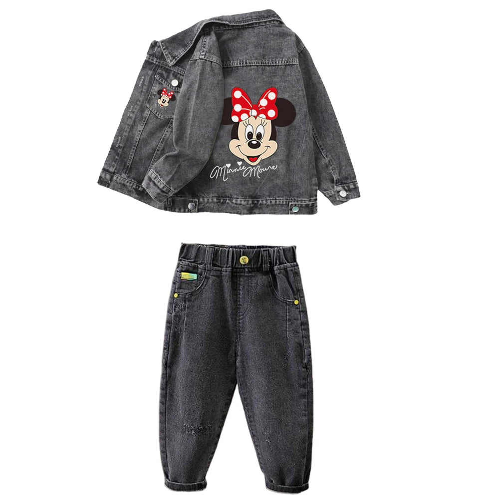 Children Clothing Sets Spring Autumn Baby Boys Girls Mickey Mouse Minnie Cotton Denim Jacket Coat + Jeans Pants 2pce Casual Suit